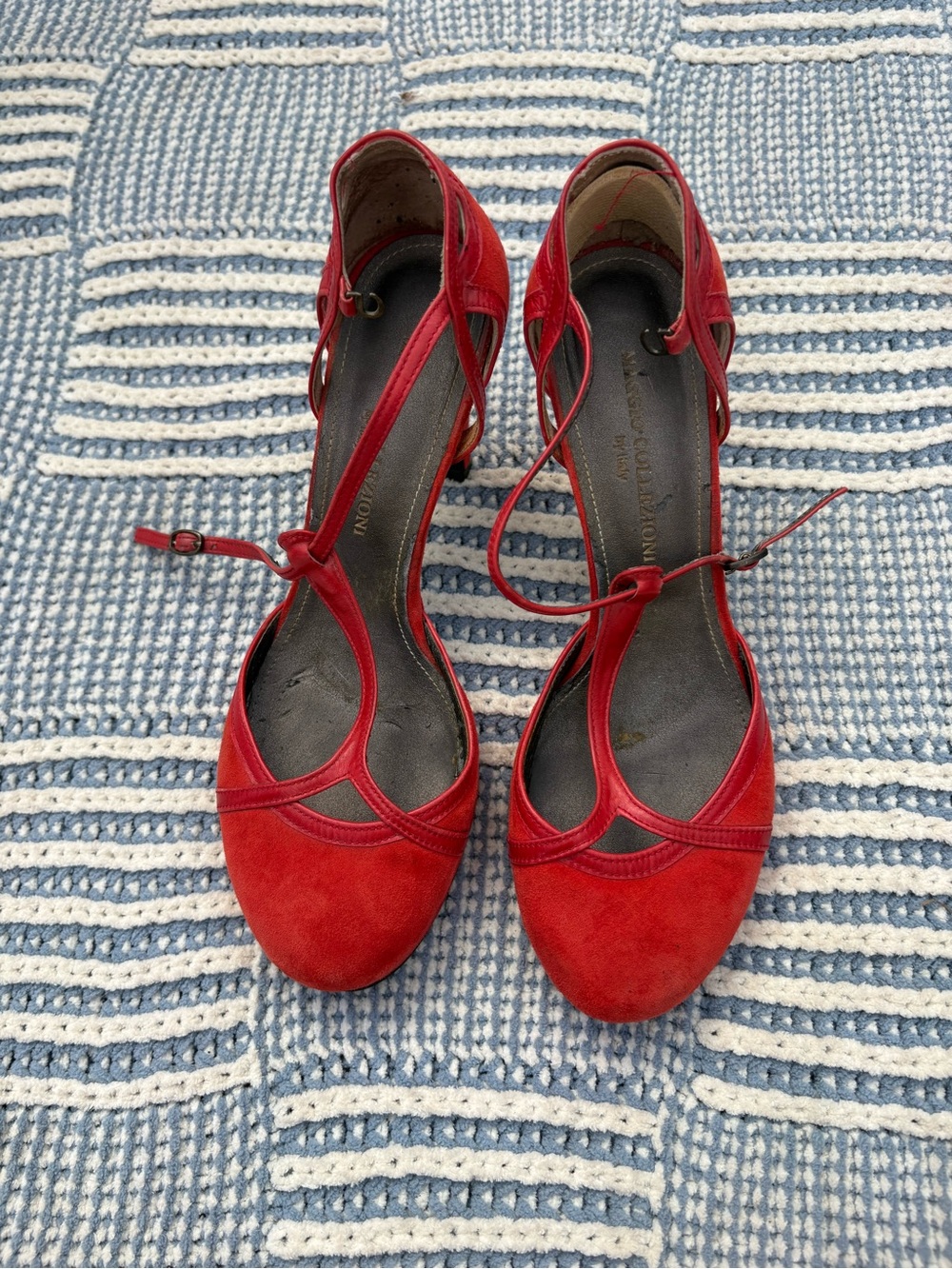 Women's Red Suede Ankle-Tie Heels
